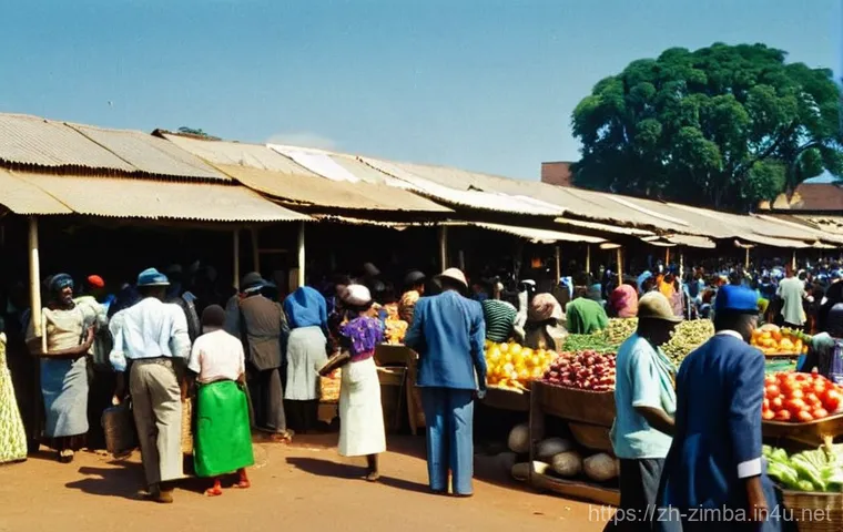 짐바브웨 화폐 역사 - The Glory Days of the Zimbabwean Dollar**
    "A vibrant and bustling market scene in Harare, Zimbab...