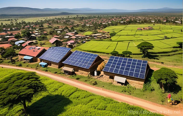 짐바브웨에서 태양광 에너지 활용 - A bustling small agricultural processing plant in a rural Zimbabwean setting during a sunny day. Pro...