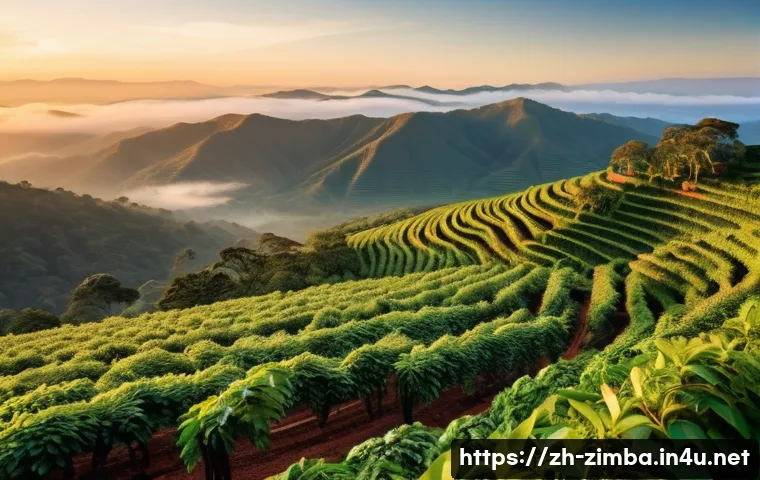 짐바브웨에서 커피 재배하는 지역 - **Prompt:** A breathtaking panoramic view of the Eastern Highlands of Zimbabwe at sunrise, with roll...