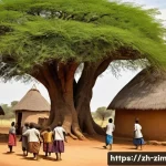 짐바브웨에서 주거 형태 분석 - Traditional Zimbabwean Village Life**
A vibrant, realistic scene capturing traditional rural life in...