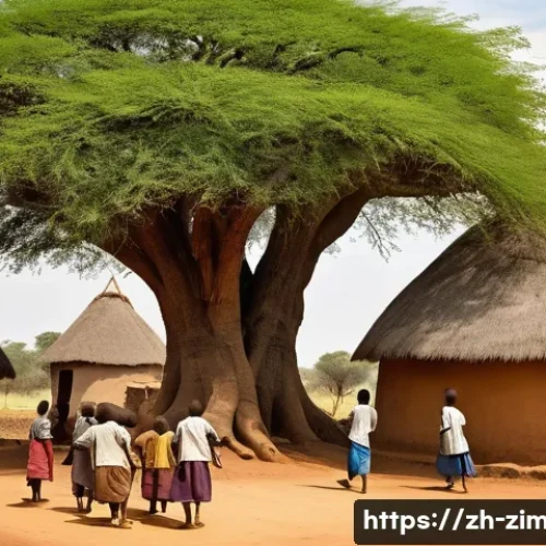 짐바브웨에서 주거 형태 분석 - Traditional Zimbabwean Village Life**
A vibrant, realistic scene capturing traditional rural life in...