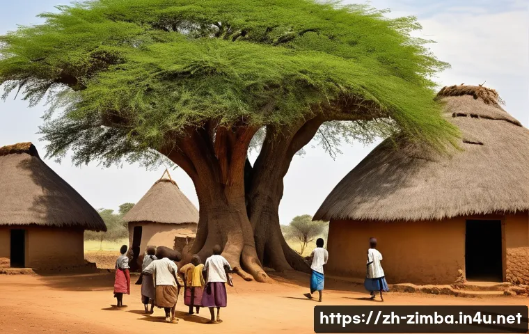 짐바브웨에서 주거 형태 분석 - Traditional Zimbabwean Village Life**
A vibrant, realistic scene capturing traditional rural life in...